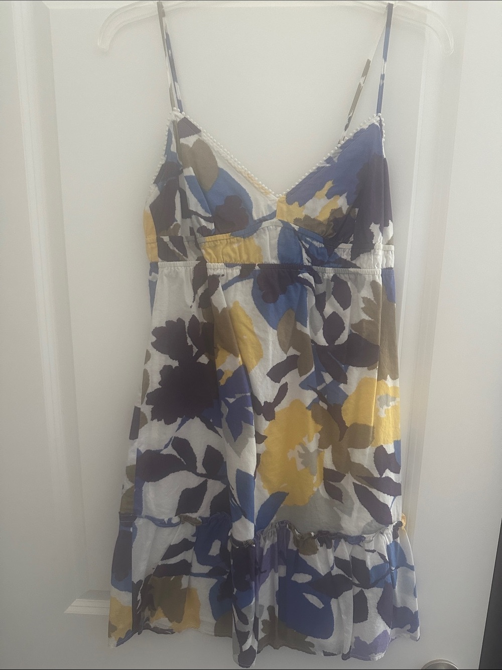 American Eagle Outfitters Blue, Yellow & Olive Floral Spaghetti-Strap Mini Dress